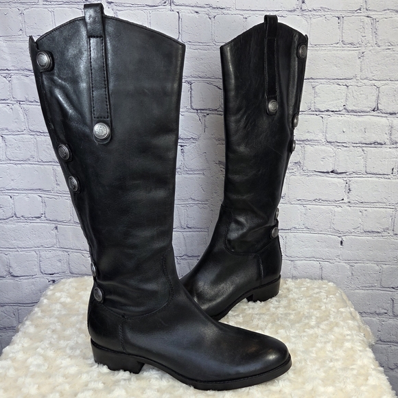 Arturo Chiang Black Heeled Boots Leather Pull-On - Picture 1 of 9